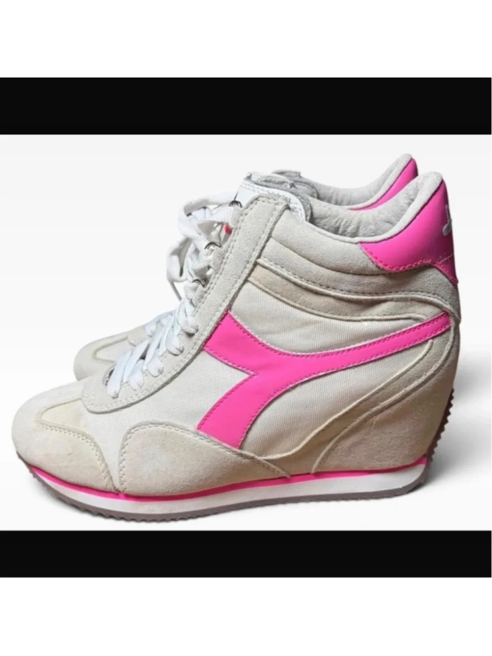 Women's Diadora Wedge Retro Sneakers White and Pink Size 7.5